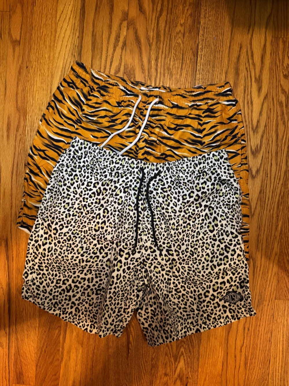 Leopard and Tiger Print Drawstring Shorts - White/Yellow